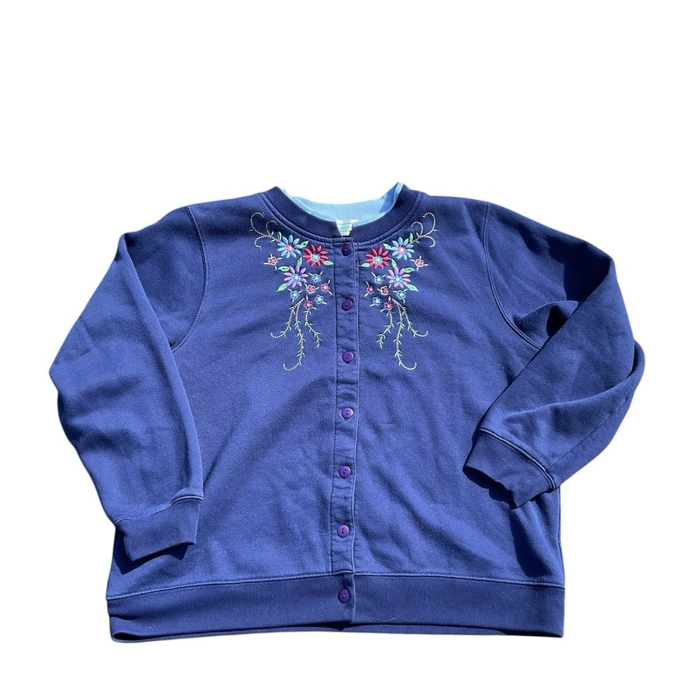 Shenanigans Vintage Sweatshirt Womens XL Collared Floral Button Up